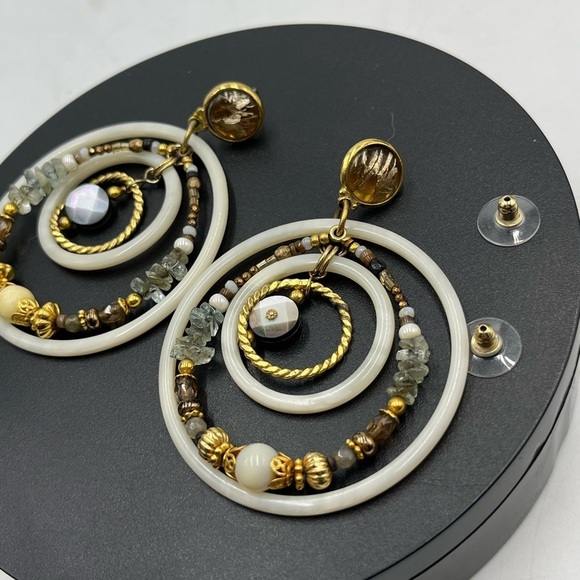 Gas Bijoux Alexia Drop Hoop Beaded Boho Gold Plated Earrings Earrings - Picture 9 of 16